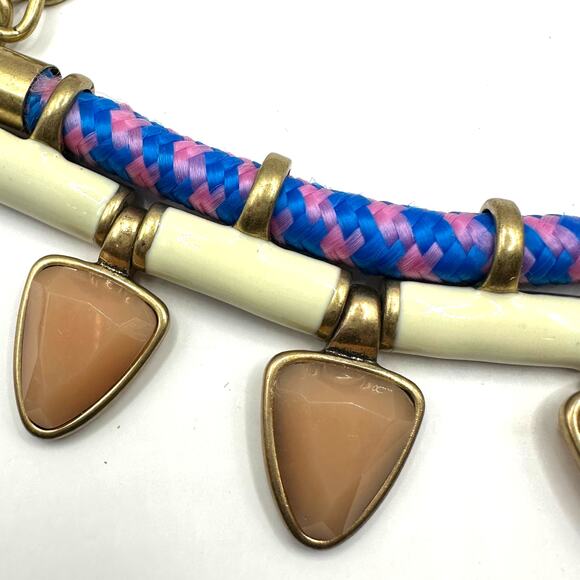 J Crew Necklace  Aztec Enameled Lucite Pink Blue Cream Bib Statement - Picture 2 of 8
